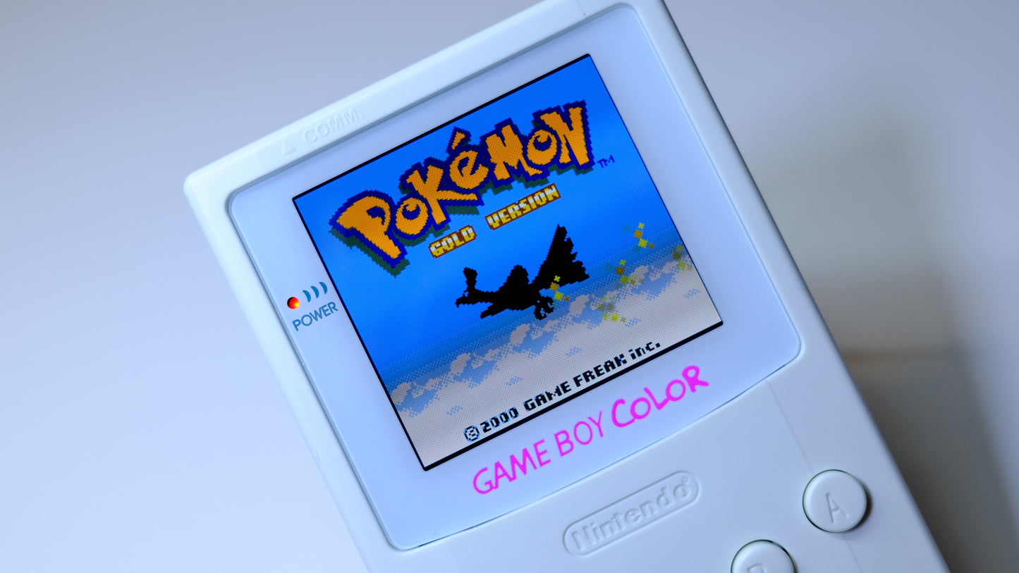White Modded Gameboy Color GBC with OLED Touch Screen and Rechargeable USB-C Battery