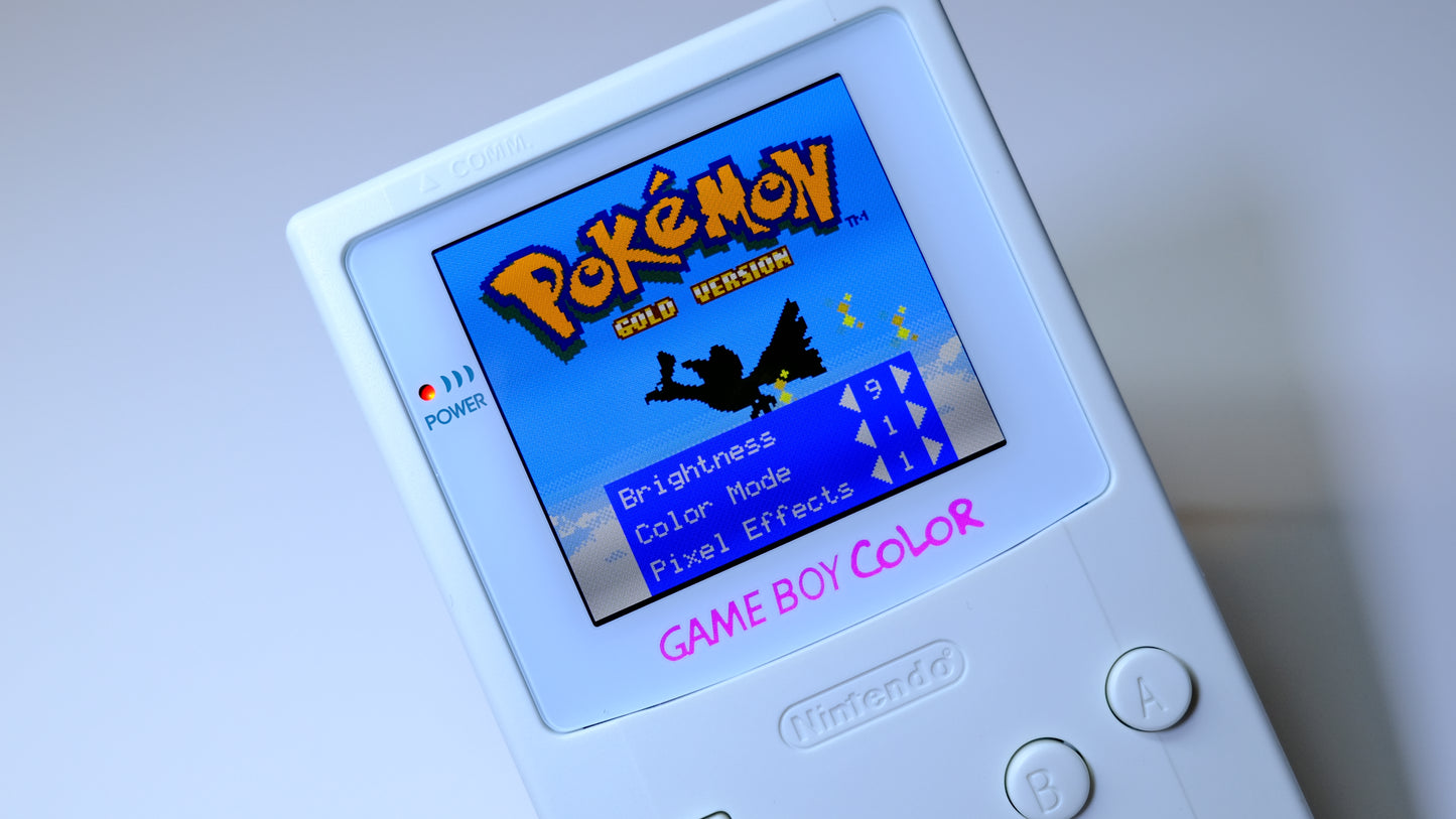 White Modded Gameboy Color GBC with OLED Touch Screen and Rechargeable USB-C Battery