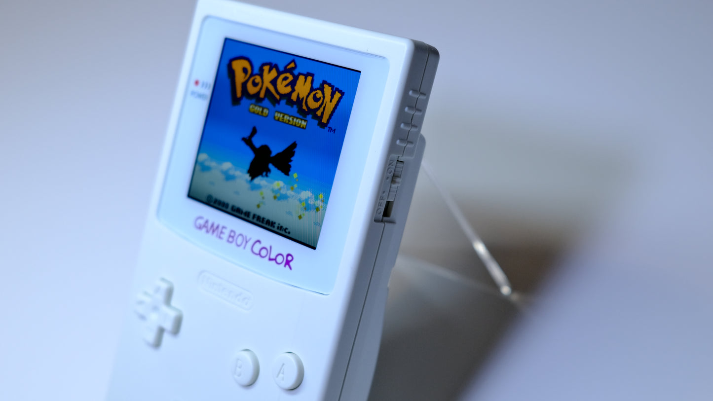 White Modded Gameboy Color GBC with OLED Touch Screen and Rechargeable USB-C Battery
