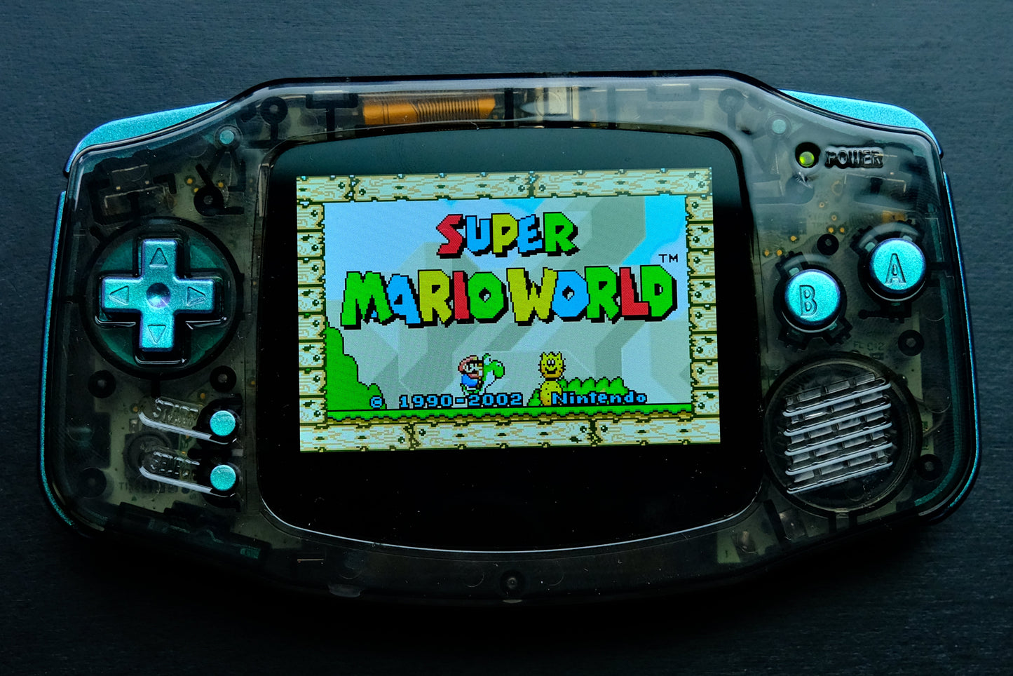 Black Clear GBA with IPS V5 Screen and Green Buttons