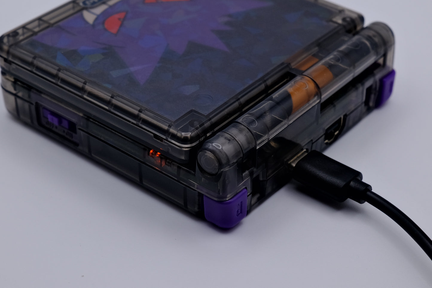 Custom Gengar Themed GBA SP with IPS V5 Screen, USB-C Port, MaxPlay Battery