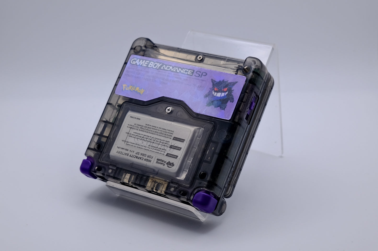 Custom Gengar Themed GBA SP with IPS V5 Screen, USB-C Port, MaxPlay Battery