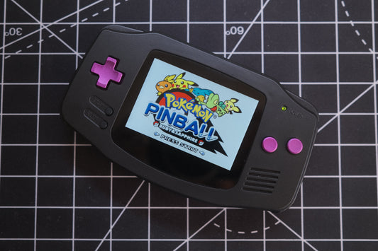 Black GBA Recapped, IPS V5 Screen, Purple Boxy Pixel Metal Buttons
