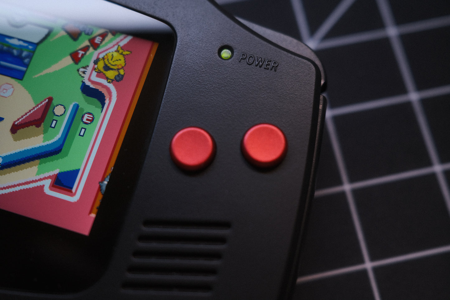 Black GBA Recapped, IPS V5 Screen, Red Boxy Pixel Metal Buttons