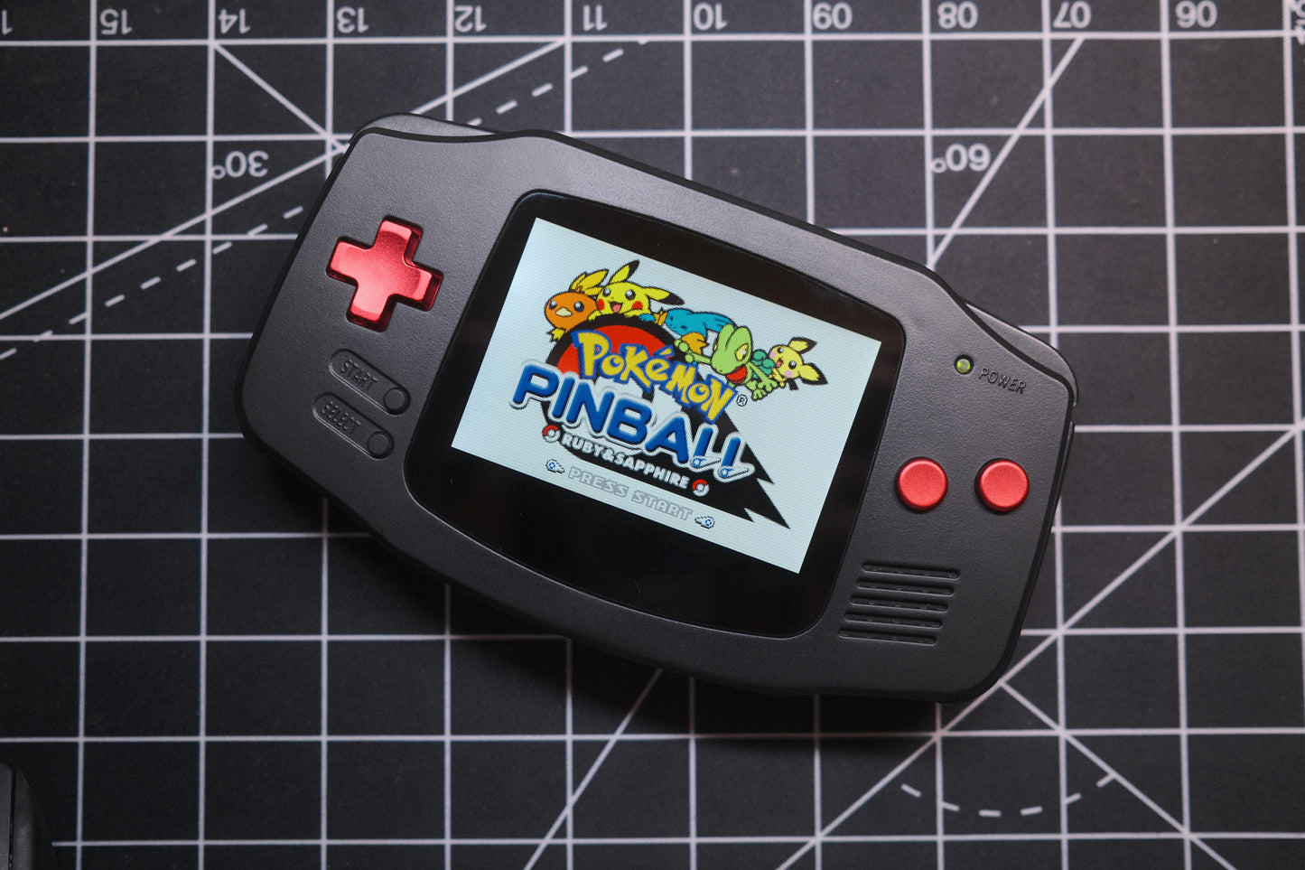 Black GBA Recapped, IPS V5 Screen, Red Boxy Pixel Metal Buttons