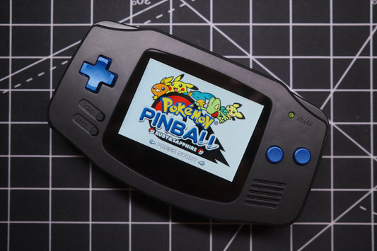 Black GBA Recapped, IPS V5 Screen, Blue Metal Buttons