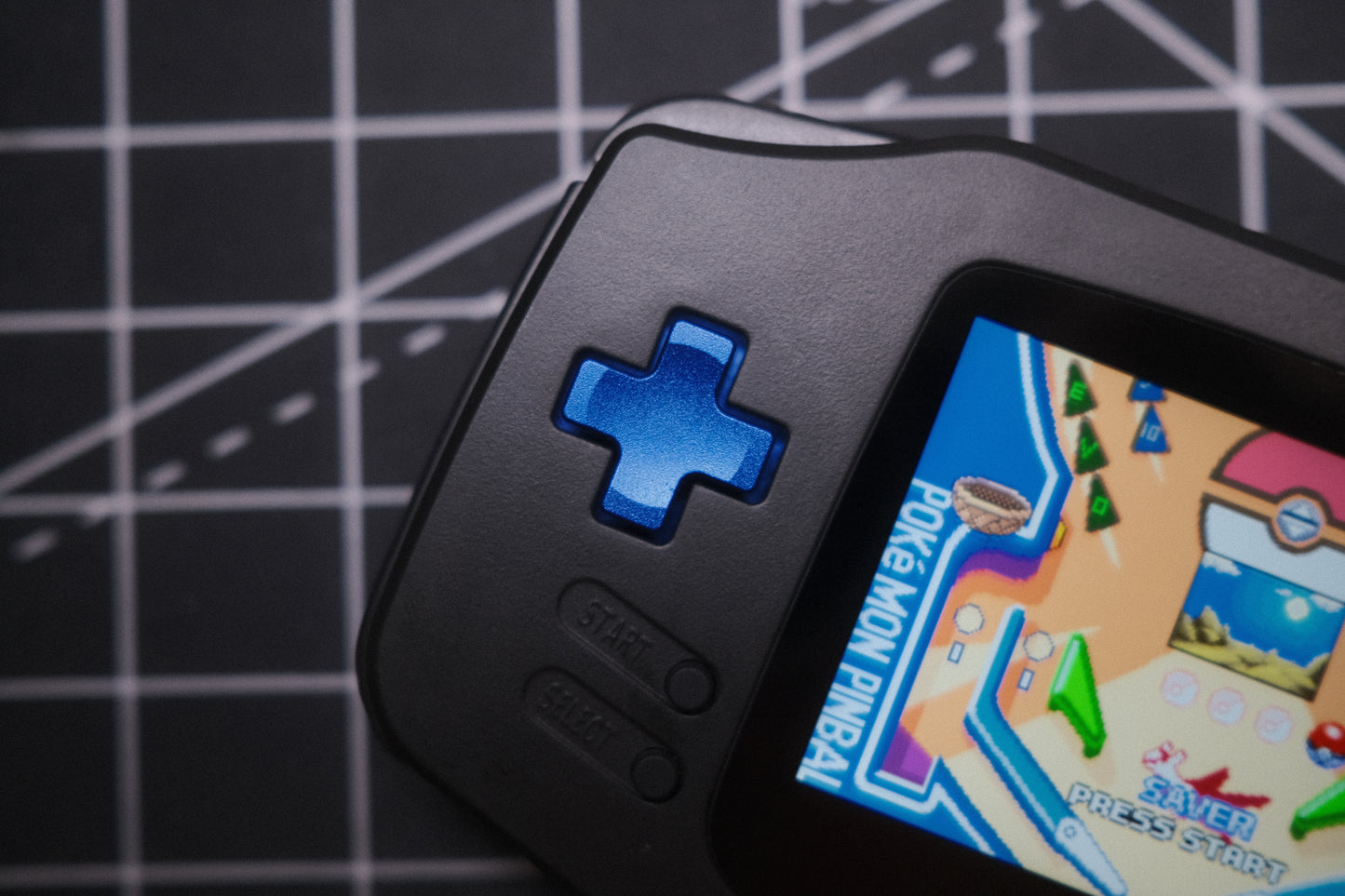 Black GBA IPS V5 Screen, Blue Metal Buttons
