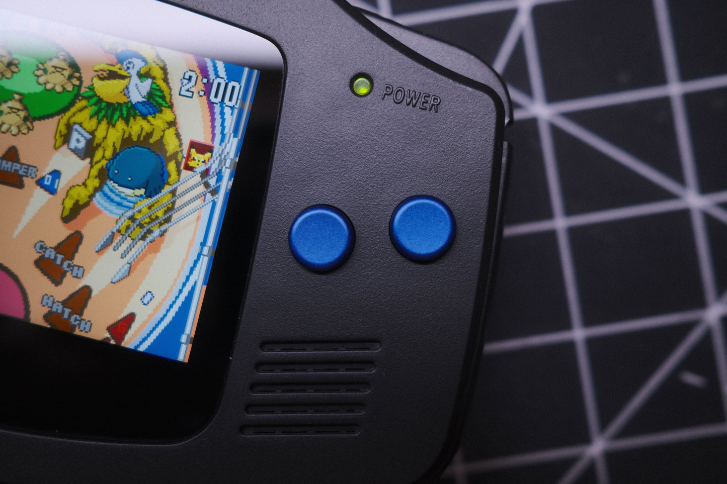 Black GBA IPS V5 Screen, Blue Metal Buttons