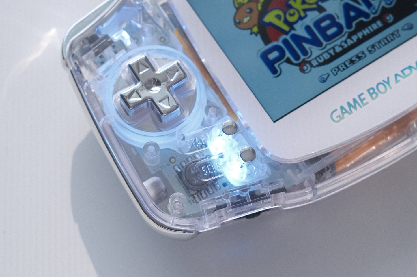 Clear GBA with IPS Screen, LED lights, Silver Chrome Buttons