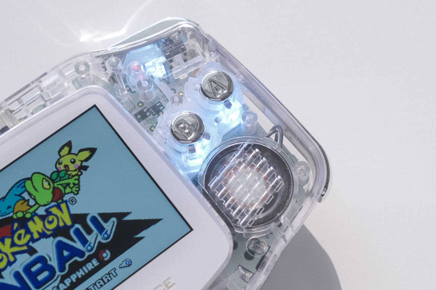Clear GBA with IPS Screen, LED lights, Silver Chrome Buttons