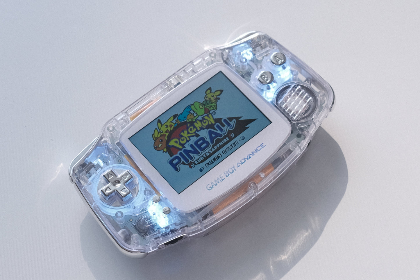 Clear GBA with IPS Screen, LED lights, Silver Chrome Buttons