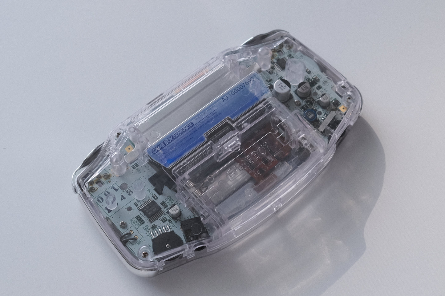 Clear GBA with IPS Screen, LED lights, Silver Chrome Buttons