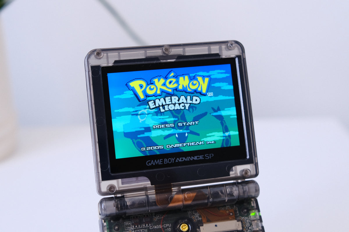 Modded Game Boy Advance SP (GBA SP) - Shiny Rayquaza Theme, IPS V5 Backlit Screen, MaxPlay Battery