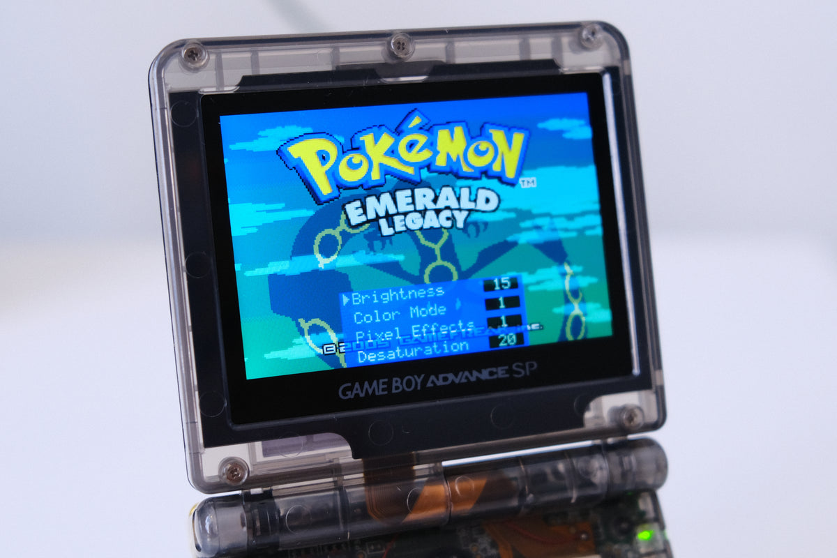 Modded Game Boy Advance SP (GBA SP) - Shiny Rayquaza Theme, IPS V5 Backlit Screen, MaxPlay Battery