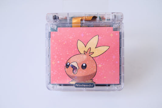 Modded Game Boy Advance SP (GBA SP) - Torchic Theme, IPS V5 Backlit Screen, MaxPlay Battery