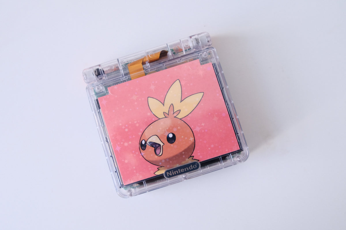 Modded Game Boy Advance SP (GBA SP) - Torchic Theme, IPS V5 Backlit Screen, MaxPlay Battery