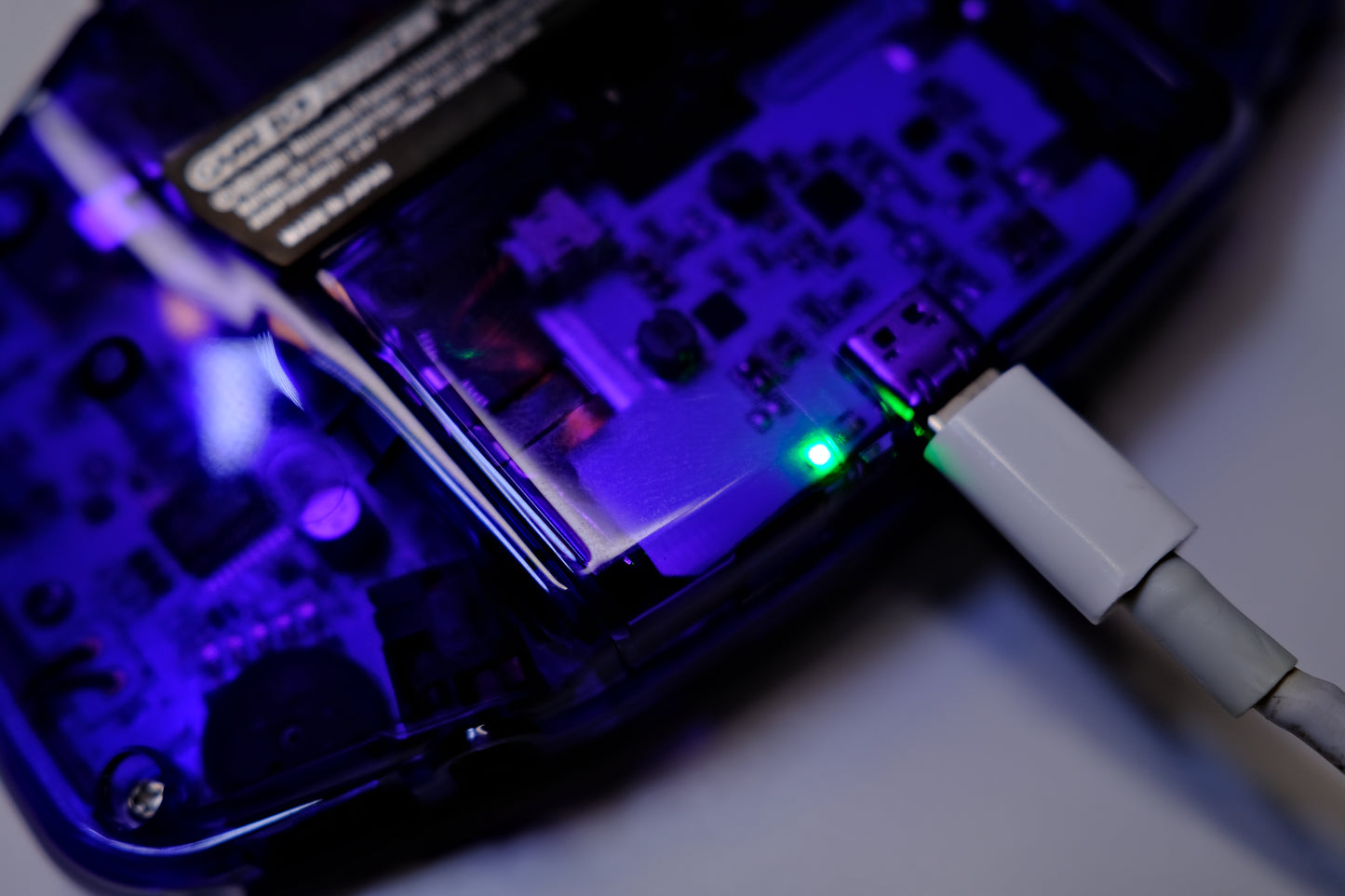 Clear Purple Modded Gameboy Advance GBA with IPS V5 Screen, Purple LED Buttons, and USB-C Battery