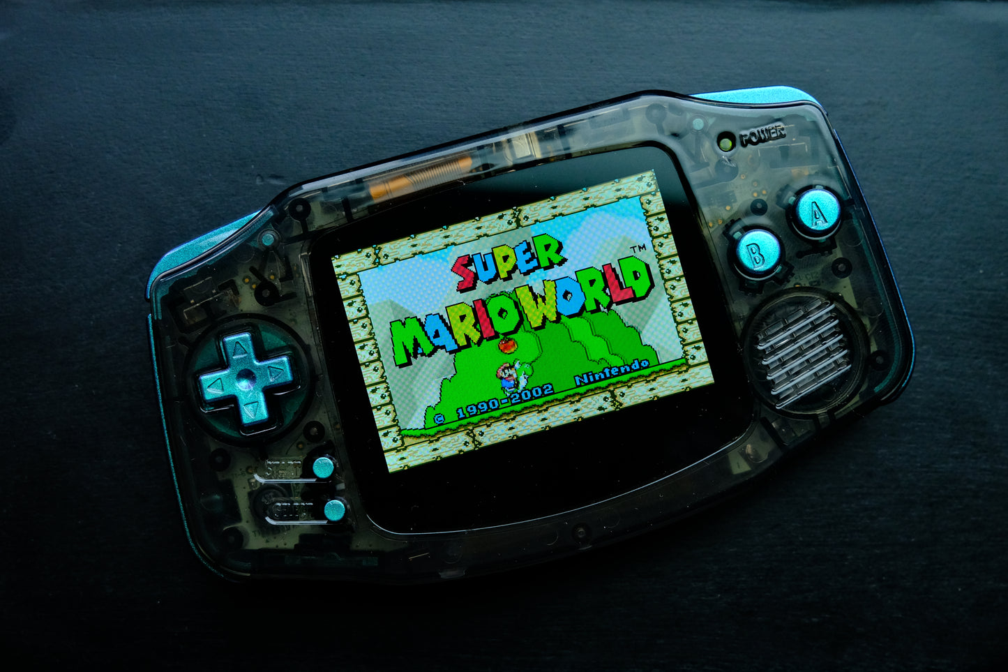 Black Clear GBA with IPS V5 Screen and Green Buttons