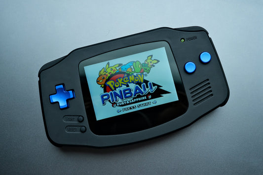 Black GBA with IPS V5 Screen and Blue Metal Buttons