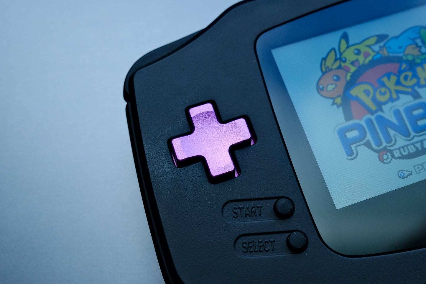 Black GBA with IPS V5 Screen and Purple Metal Buttons