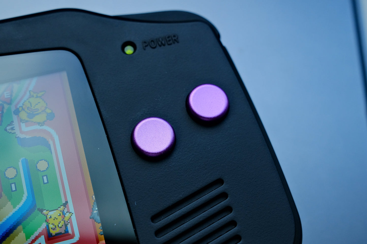 Black GBA with IPS V5 Screen and Purple Metal Buttons