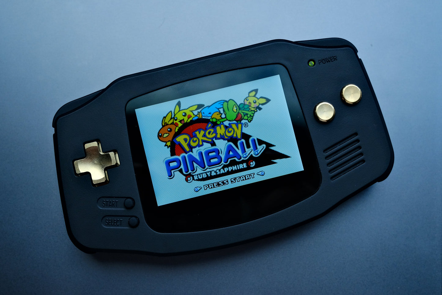 Black GBA with IPS V5 Screen and Brass Buttons