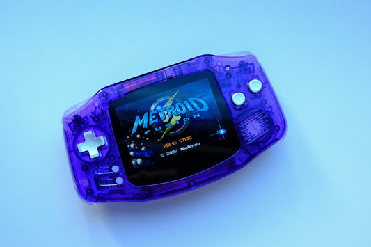 Clear Purple GBA with IPS V5 Screen and Silver Metal Buttons