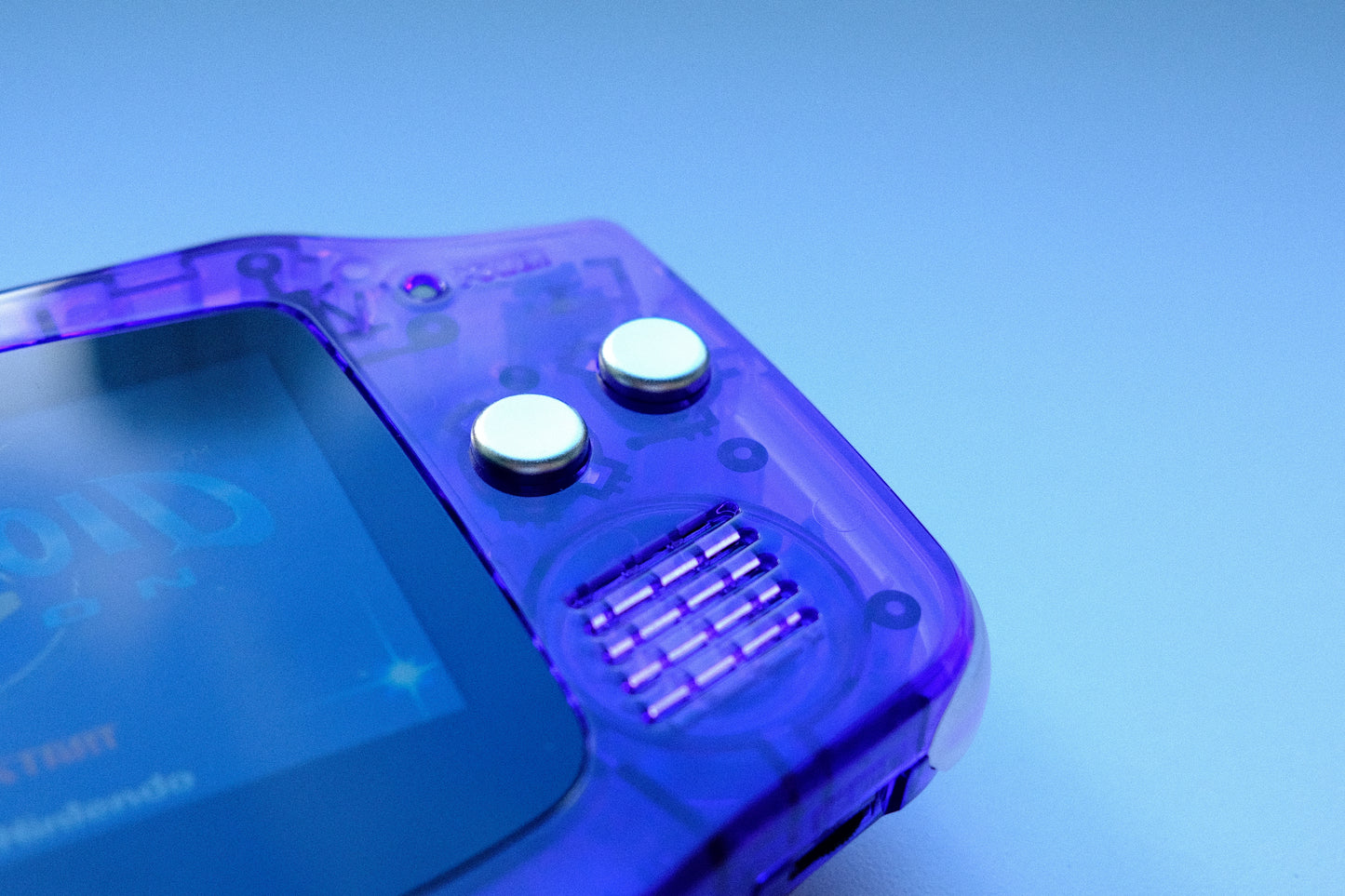 Clear Purple GBA with IPS V5 Screen and Silver Metal Buttons