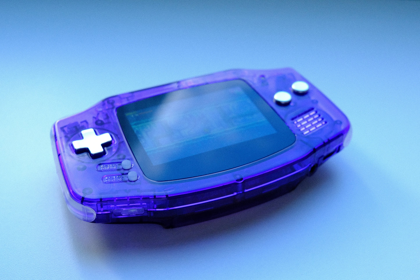 Clear Purple GBA with IPS V5 Screen and Silver Metal Buttons