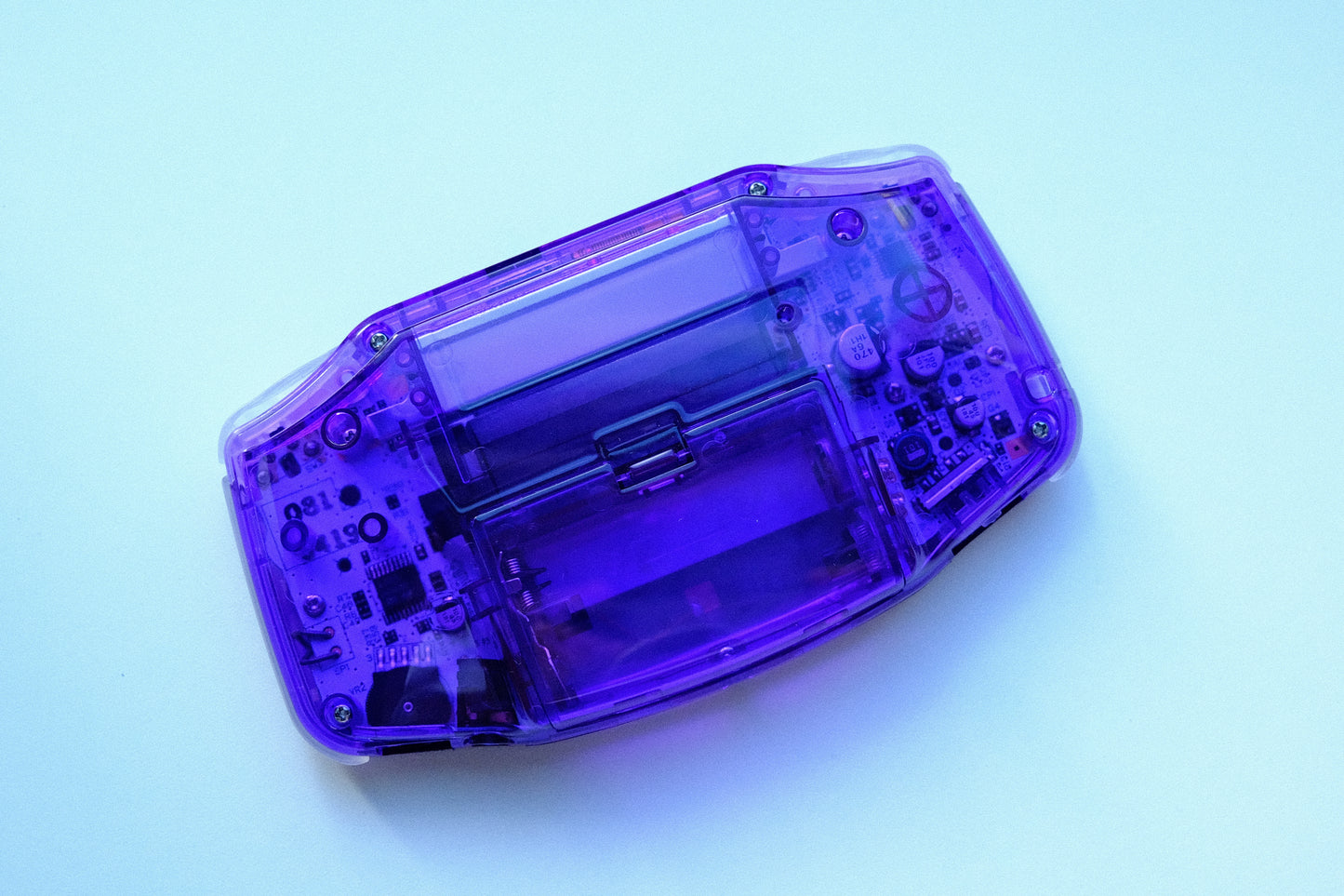 Clear Purple GBA with IPS V5 Screen and Silver Metal Buttons