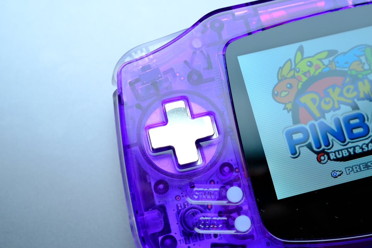 Clear Purple GBA with IPS V5 Screen and Silver Metal Buttons