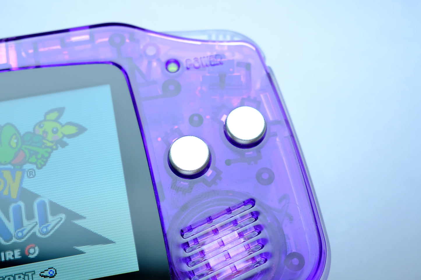 Clear Purple GBA with IPS V5 Screen and Silver Metal Buttons