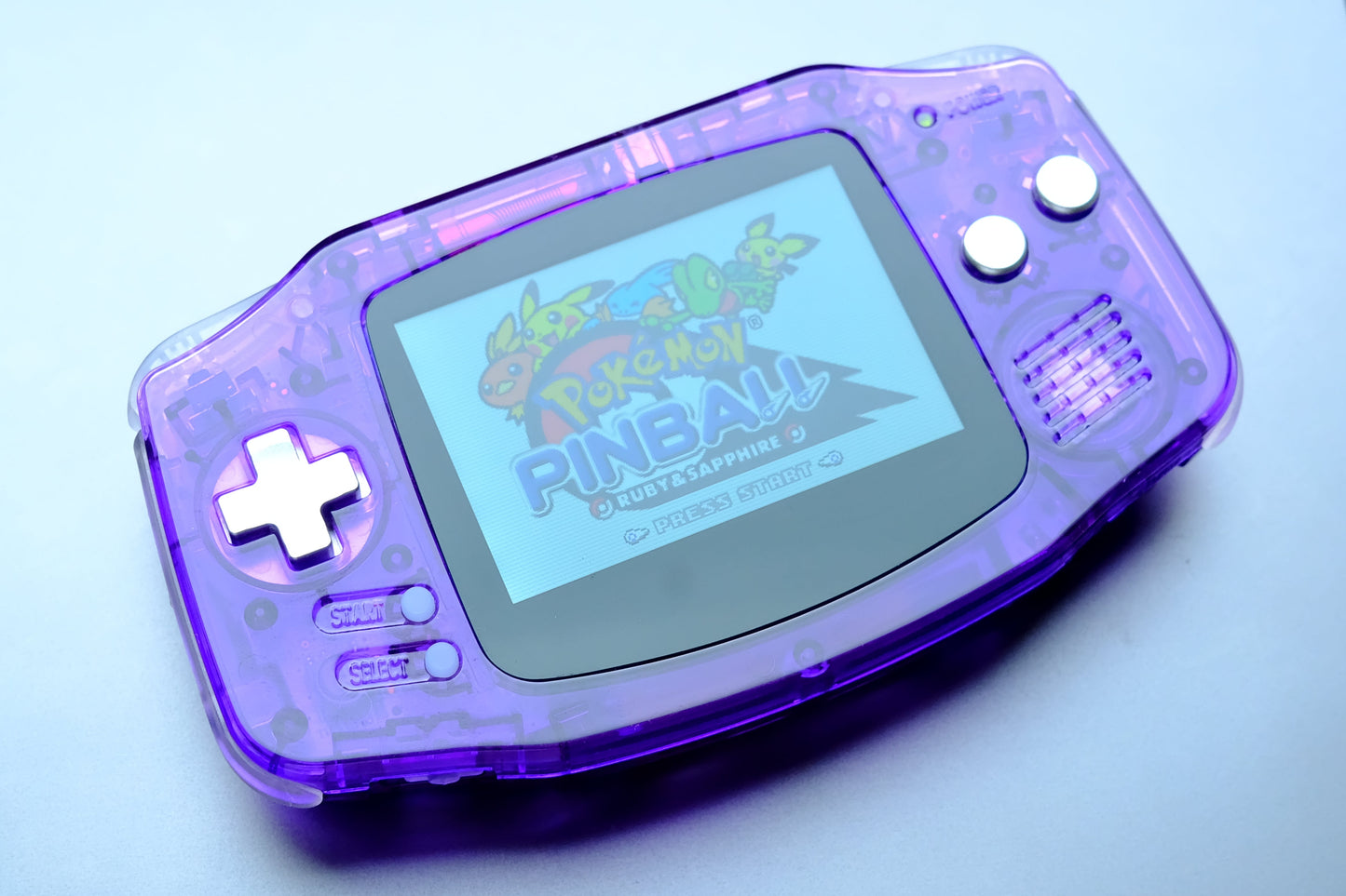 Clear Purple GBA with IPS V5 Screen and Silver Metal Buttons