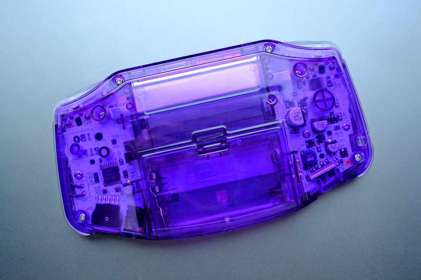 Clear Purple GBA with IPS V5 Screen and Silver Metal Buttons