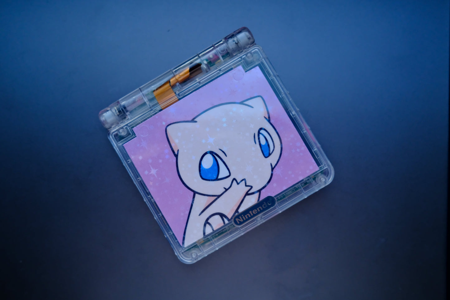 Mew Themed GBA SP with IPS V5 Screen, USB-C Port, MaxPlay Battery