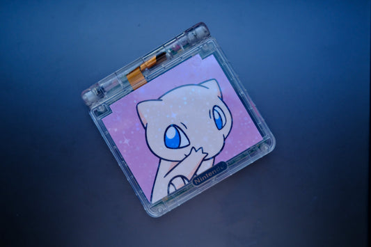 Mew Themed GBA SP with IPS V5 Screen, USB-C Port, MaxPlay Battery
