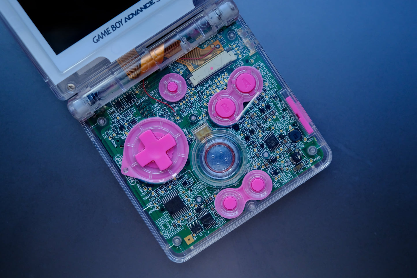 Mew Themed GBA SP with IPS V5 Screen, USB-C Port, MaxPlay Battery