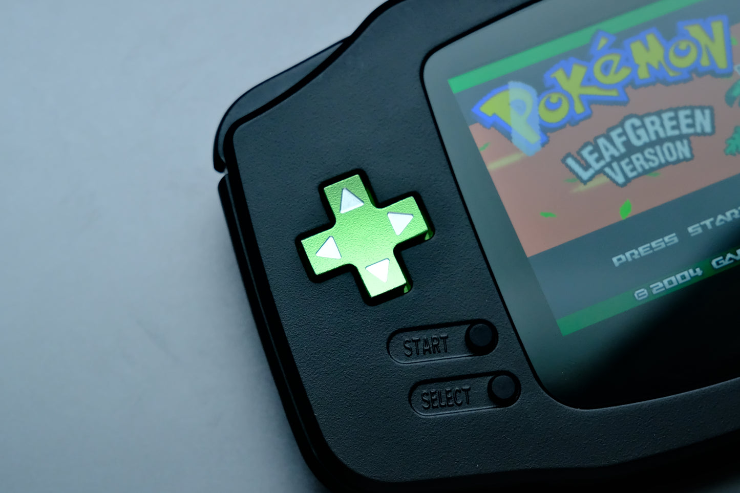 Black GBA with IPS V5 Screen and Green Metal Buttons