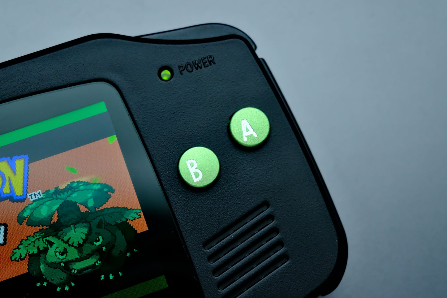 Black GBA with IPS V5 Screen and Green Metal Buttons