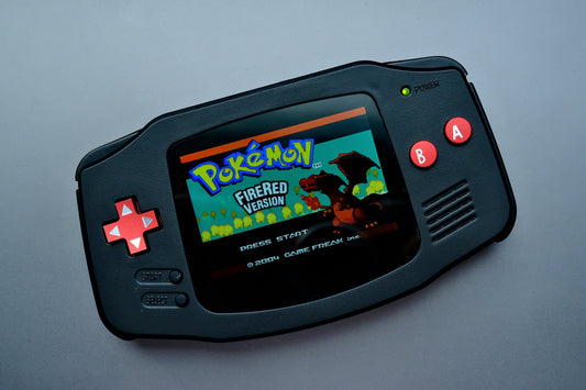 Black GBA with IPS V5 Screen and Red Metal Buttons