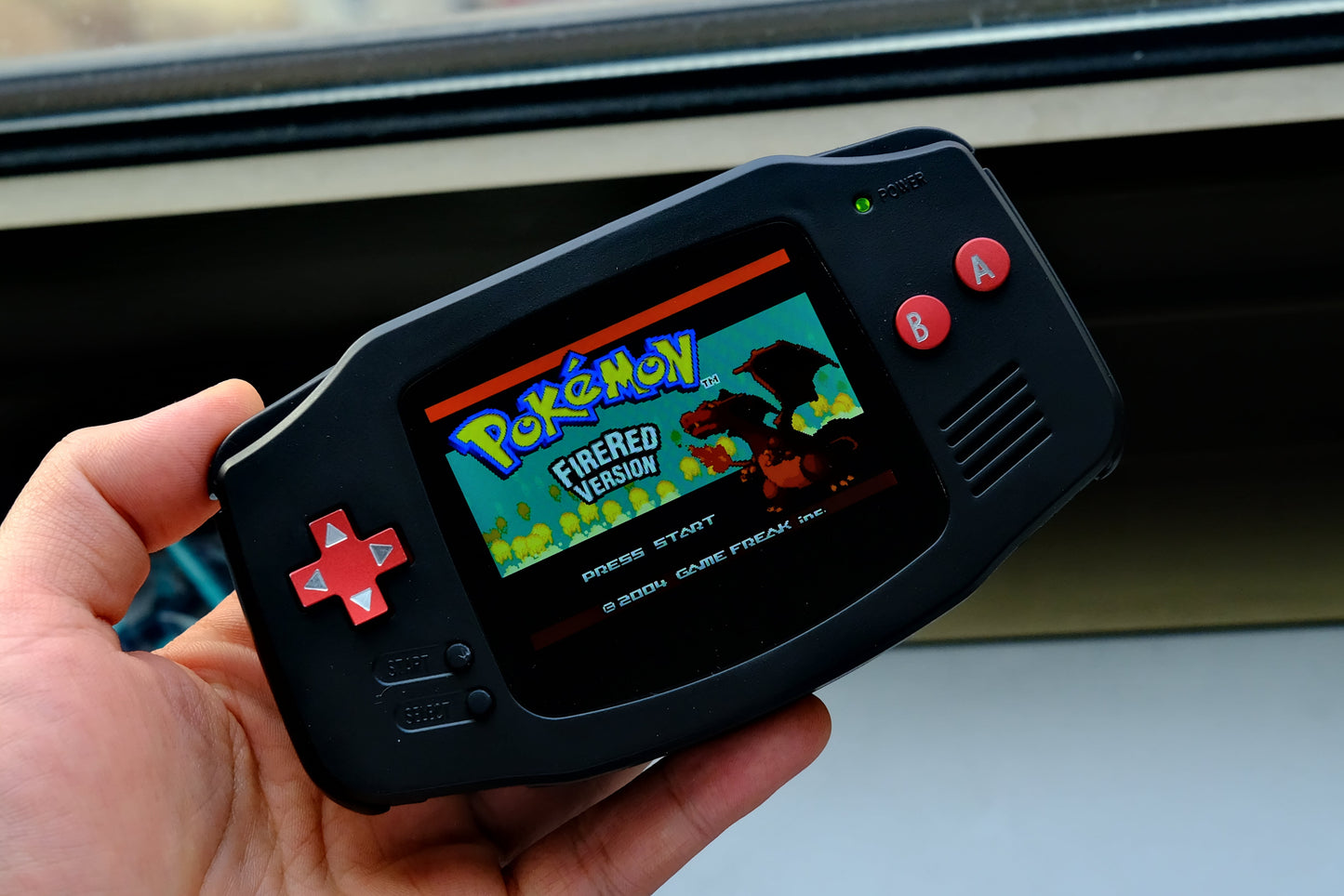 Black GBA with IPS V5 Screen and Red Metal Buttons