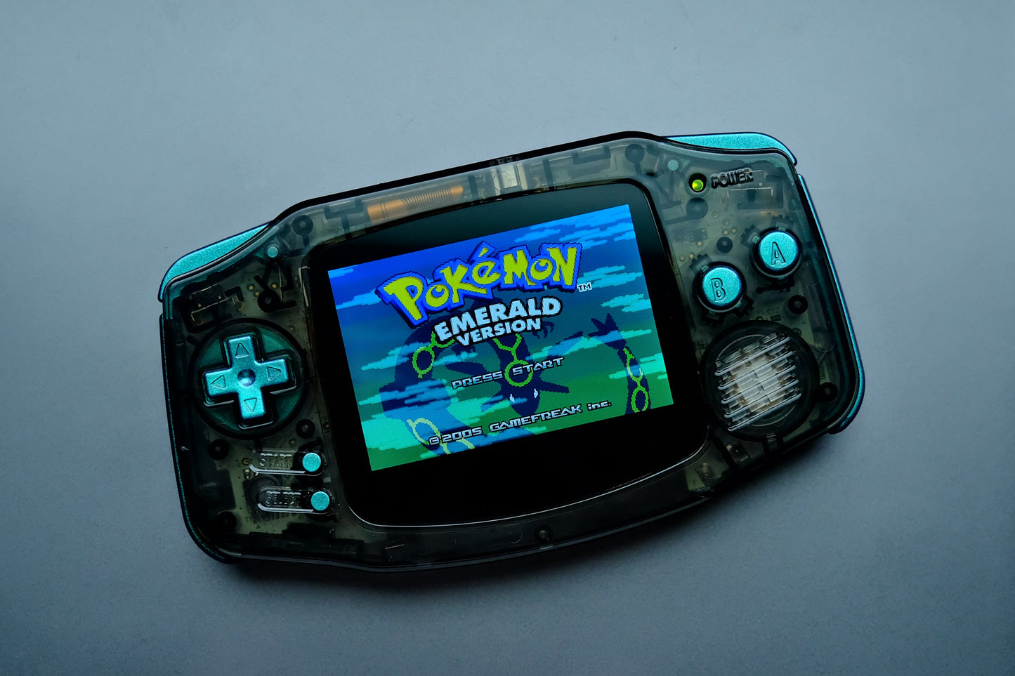 Black Clear GBA with IPS V5 Screen and Green Buttons