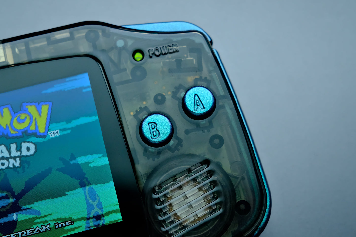 Black Clear GBA with IPS V5 Screen and Green Buttons