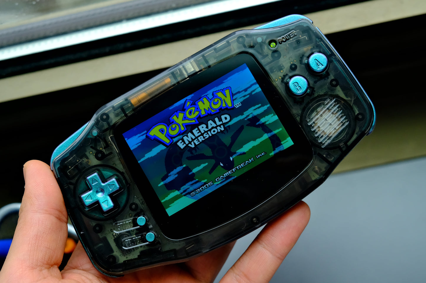 Black Clear GBA with IPS V5 Screen and Green Buttons