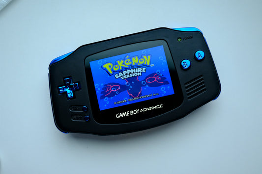 Black GBA with IPS V5 Screen and Blue Chrome Buttons