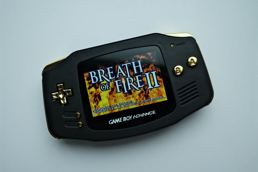 Black GBA with IPS V5 Screen and Gold Chrome Buttons