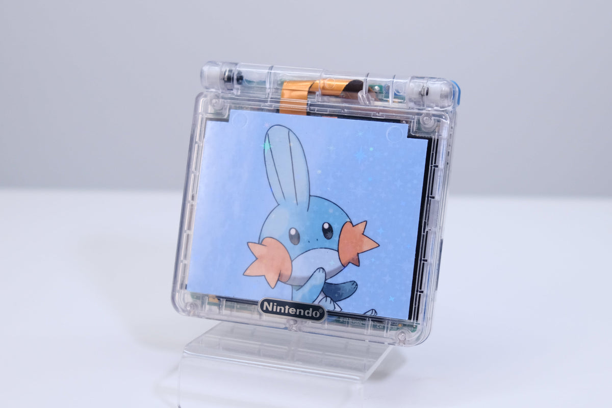 Modded Game Boy Advance SP (GBA SP) - Mudkip Theme, IPS V5 Backlit Screen, MaxPlay Battery