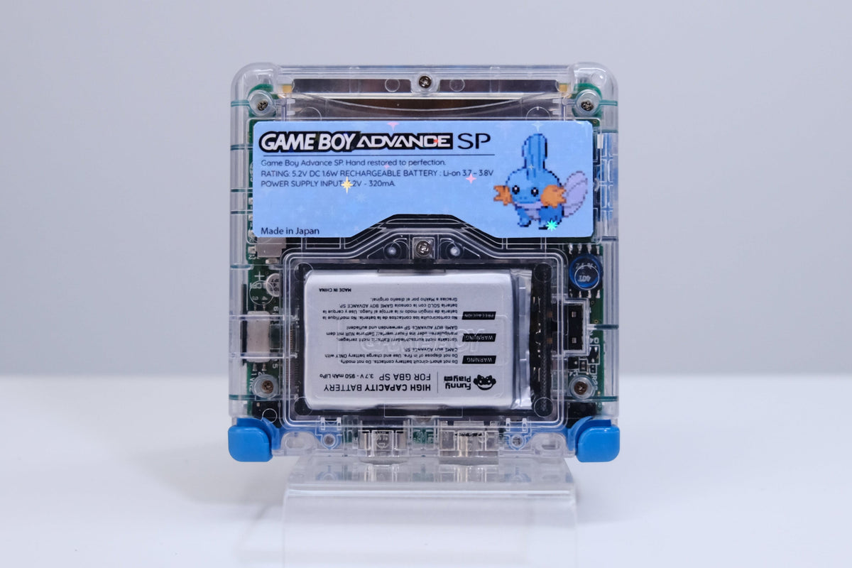Modded Game Boy Advance SP (GBA SP) - Mudkip Theme, IPS V5 Backlit Screen, MaxPlay Battery