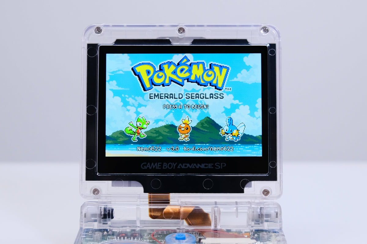 Modded Game Boy Advance SP (GBA SP) - Mudkip Theme, IPS V5 Backlit Screen, MaxPlay Battery