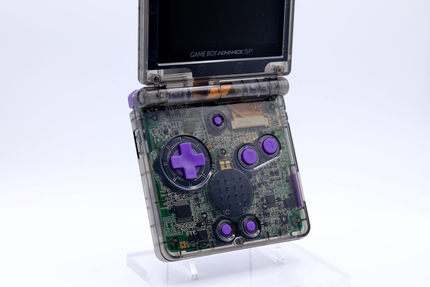 Custom Gengar Themed GBA SP with IPS V5 Screen, USB-C Port, MaxPlay Battery
